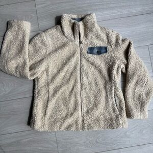 Pendleton Sherpa Fleece Jacket Womens Medium Cream Plaid Wool Trim Full Zip